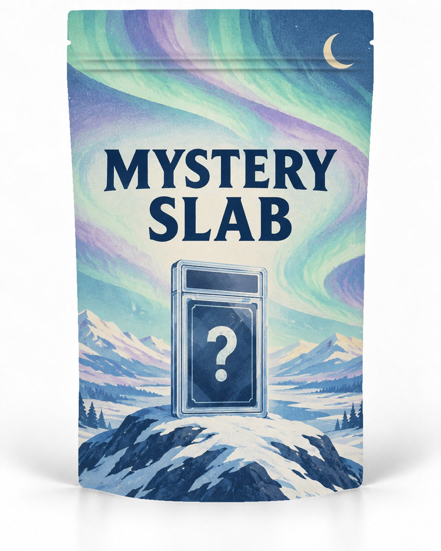 Aurora Mountains direct-printed Mystery Slab bag for TCG graded-card packaging