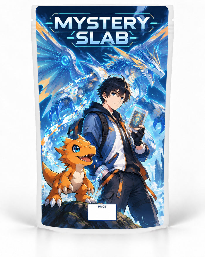 Blue Dragon Trainer labelled Mystery Slab bag for TCG graded-card packaging