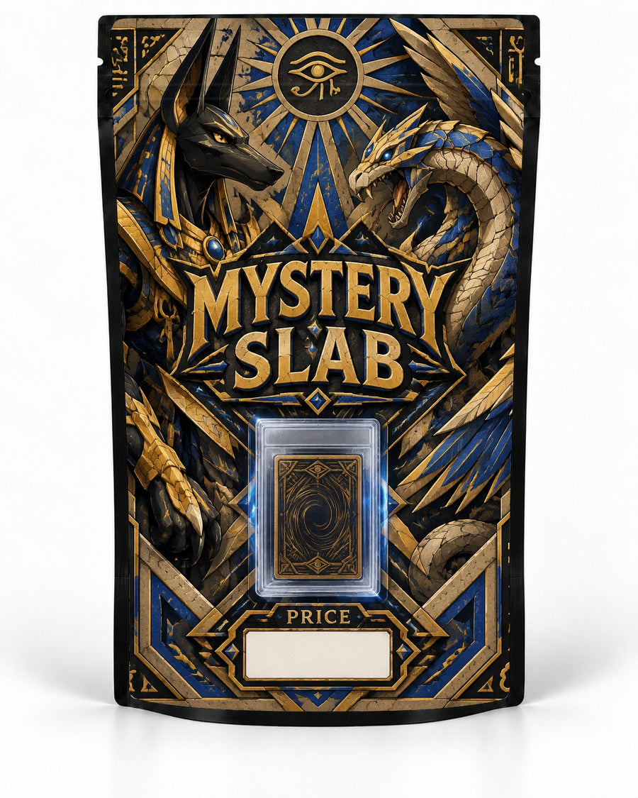 Blue Gold Guardians labelled Mystery Slab bag for TCG graded-card packaging