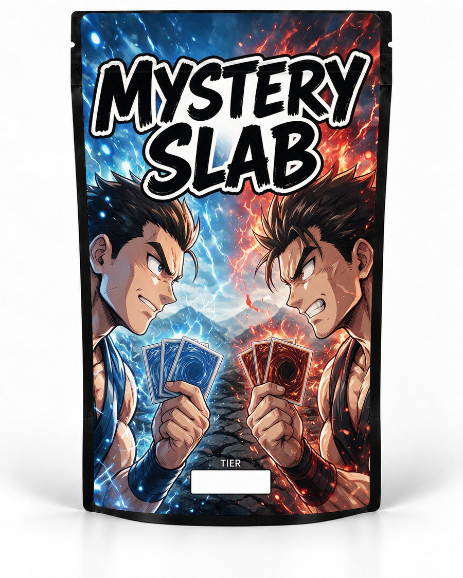 Blue Red Rivals labelled Mystery Slab bag for TCG graded-card packaging