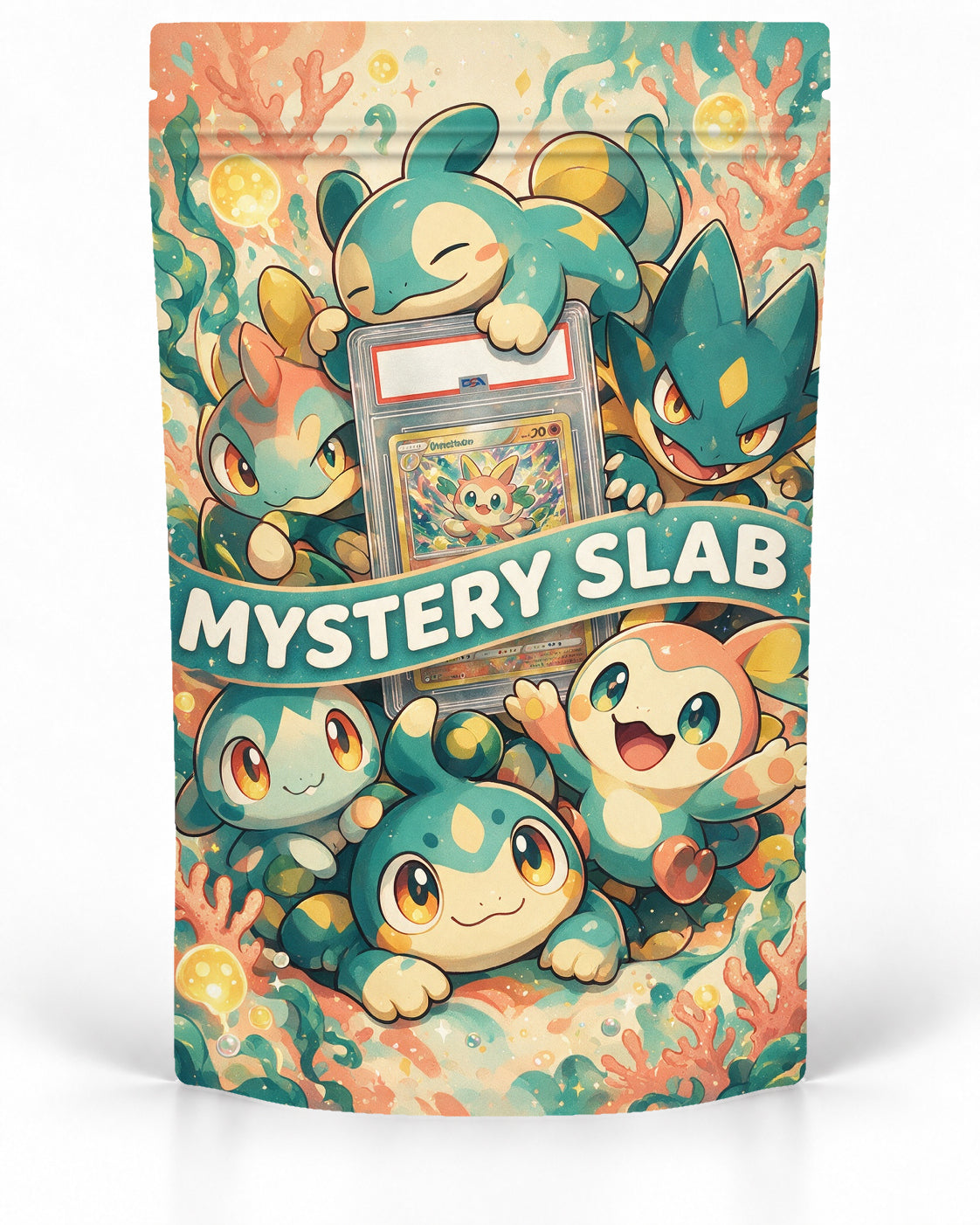 Coral Characters direct-printed Mystery Slab bag for TCG graded-card packaging