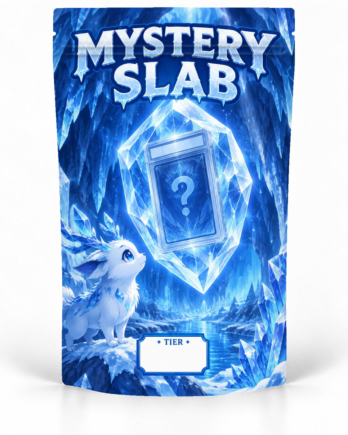 Ice Cavern direct-printed Mystery Slab bag for TCG graded-card packaging
