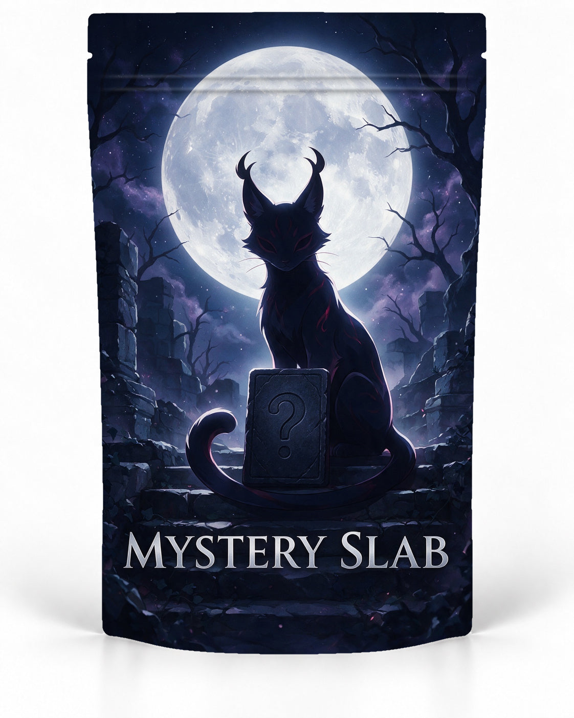 Moonlit Cat 2 direct-printed Mystery Slab bag for TCG graded-card packaging