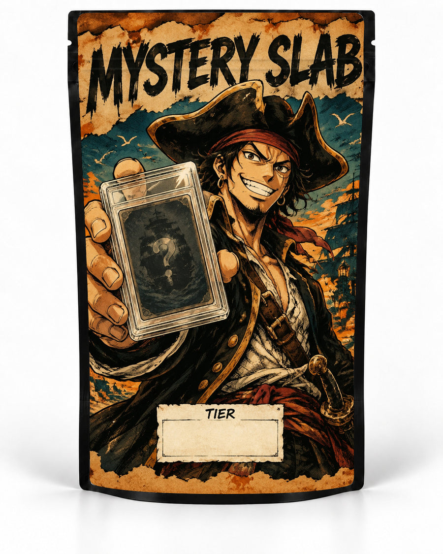 Parchment Pirate labelled Mystery Slab bag for TCG graded-card packaging