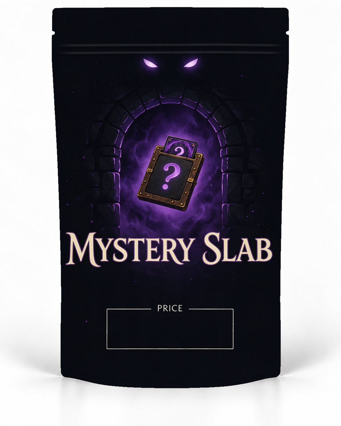 Purple Portal direct-printed Mystery Slab bag for TCG graded-card packaging