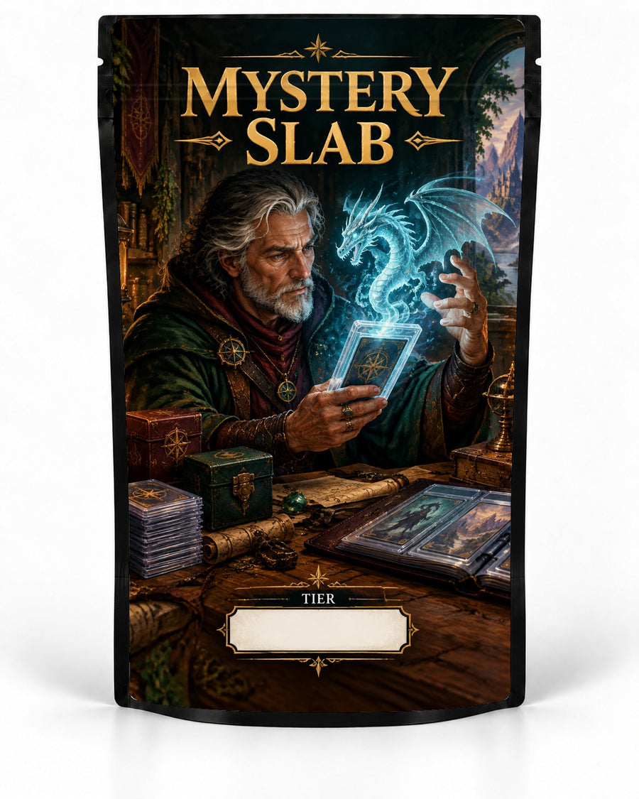 Wizard Dragon labelled Mystery Slab bag for TCG graded-card packaging